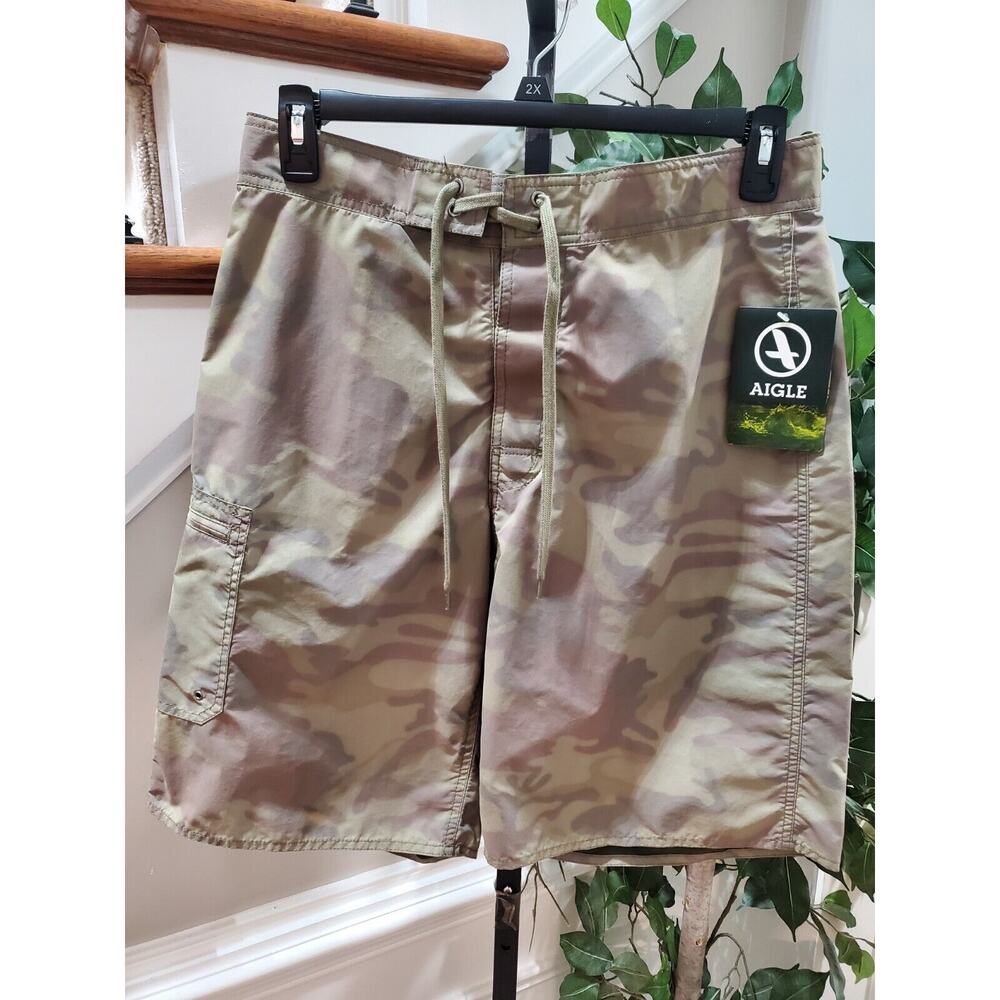 Aigle Army Fatigue Camouflage Cargo Logo Print Pull On Swimwear Shorts M